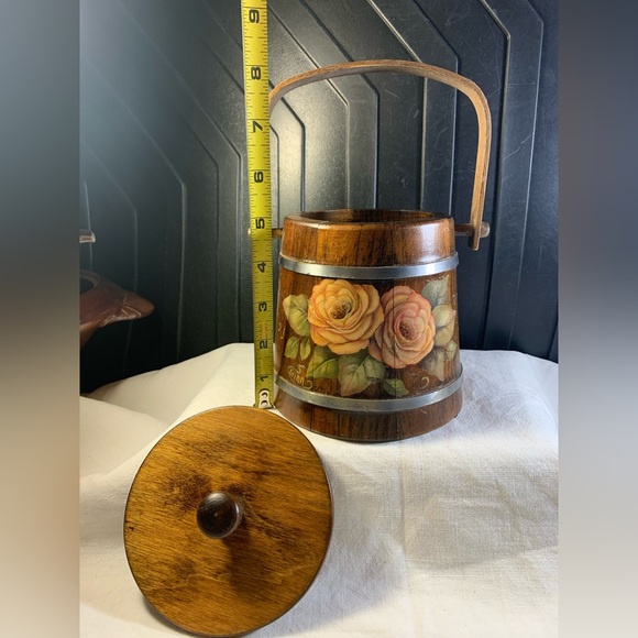 Basketville Hard Wood floral Painted Barrel - Picture 2 of 10